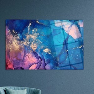 Tempered Glass Wall Art-Home Decor-Glass Printing-Living Room Décor- Wall Hangings-Gift arts-Modern Marble Fractal Wall Art-Extra Large Wall