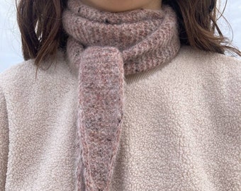 Handmade cute wool alpaca pink scarf hand knitted