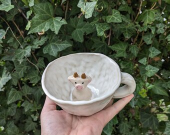 Hand painted ceramic handmade cow mug 260 ml