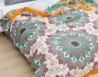 Boho jeter couverture pour lit canapé fait à la main pur coton décoratif fleur jette couvertures canapé pendaison de crémaillère cadeau