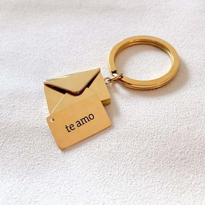 Llavero con sobre grabado personalizado, llavero con foto personalizada, mensaje secreto con carta de amor oculta grabada, llavero con carta de amor