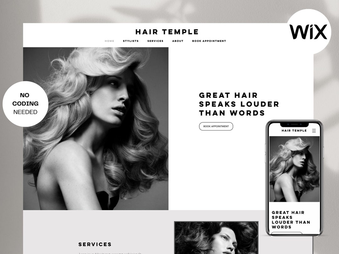 Hair Salon site Template Wix site Theme Hair Stylist Etsy