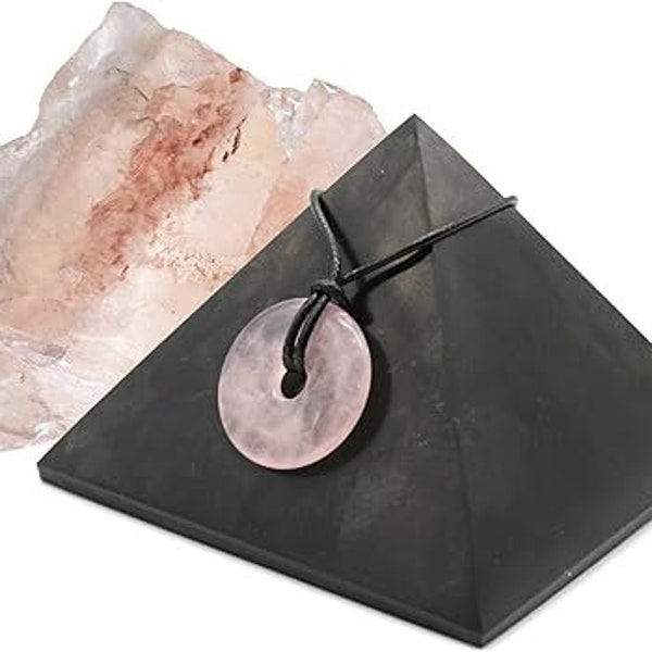 Collier Pendentif Pierre semi précieuse Tachyon - Quartz Rose Donut Pi 30mm - bijoux bien-être pierre naturelle - cadeau femme tachyonisé