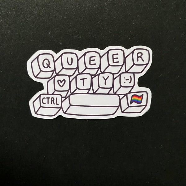 Sticker Clavier Queerty en papier brillant pour offrir en cadeau à ton ami.e queer