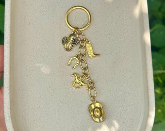 Personalised Cowboy / Cowgirl Keyring with Custom Name Charm | Western Purse Accessory and Keychain