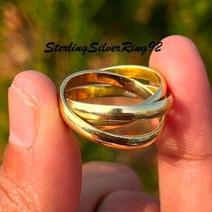 Brass Interlocking Ring Set: Triple Alliance Band