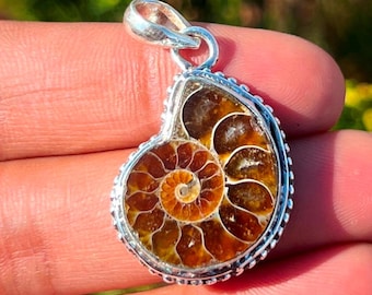 Dainty Ammonite Fossil Pendant: Handmade Sterling Silver Necklace