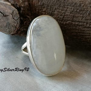 Oval Moonstone Ring: Handcrafted Sterling Silver Statement Ring