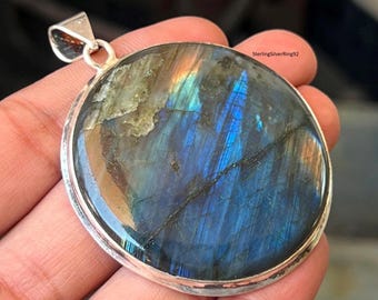 Handmade Blue Fire Labradorite Pendant: Sterling Silver Gemstone Necklace