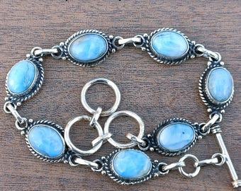 Sterling Silver Larimar Toggle Bracelet, Adjustable Gemstone Jewelry