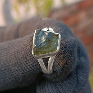 Handmade Sterling Silver Moldavite Ring: Raw Gemstone Statement Ring
