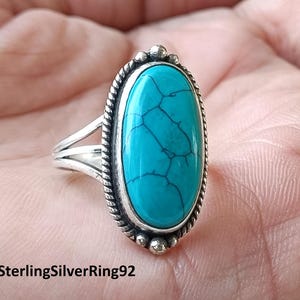 Dainty Oval Turquoise Ring: Handmade 925 Sterling Silver Boho Jewelry