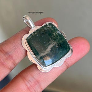 Moss Agate Pendant: Handmade 925 Sterling Silver Necklace