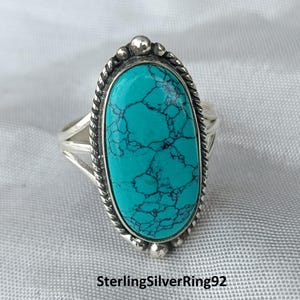 Dainty Oval Turquoise Ring: Handmade Sterling Silver 925