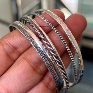 Sterling Silver Bangle Set: Handcrafted Stackable Bangles, Elegant Design