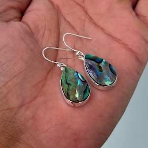 Può includere: Un paio di orecchini a goccia d'argento con intarsi in madreperla di abalone iridescente. Gli orecchini hanno una semplice chiusura a gancio.