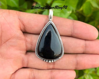 Teardrop Black Onyx Pendant: Handcrafted 925 Sterling Silver Necklace