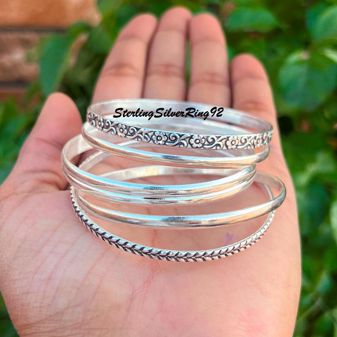 vintage silver bangle セット Sterling Silver Bangle Set: Hammered Stacking Bracelets - Etsy