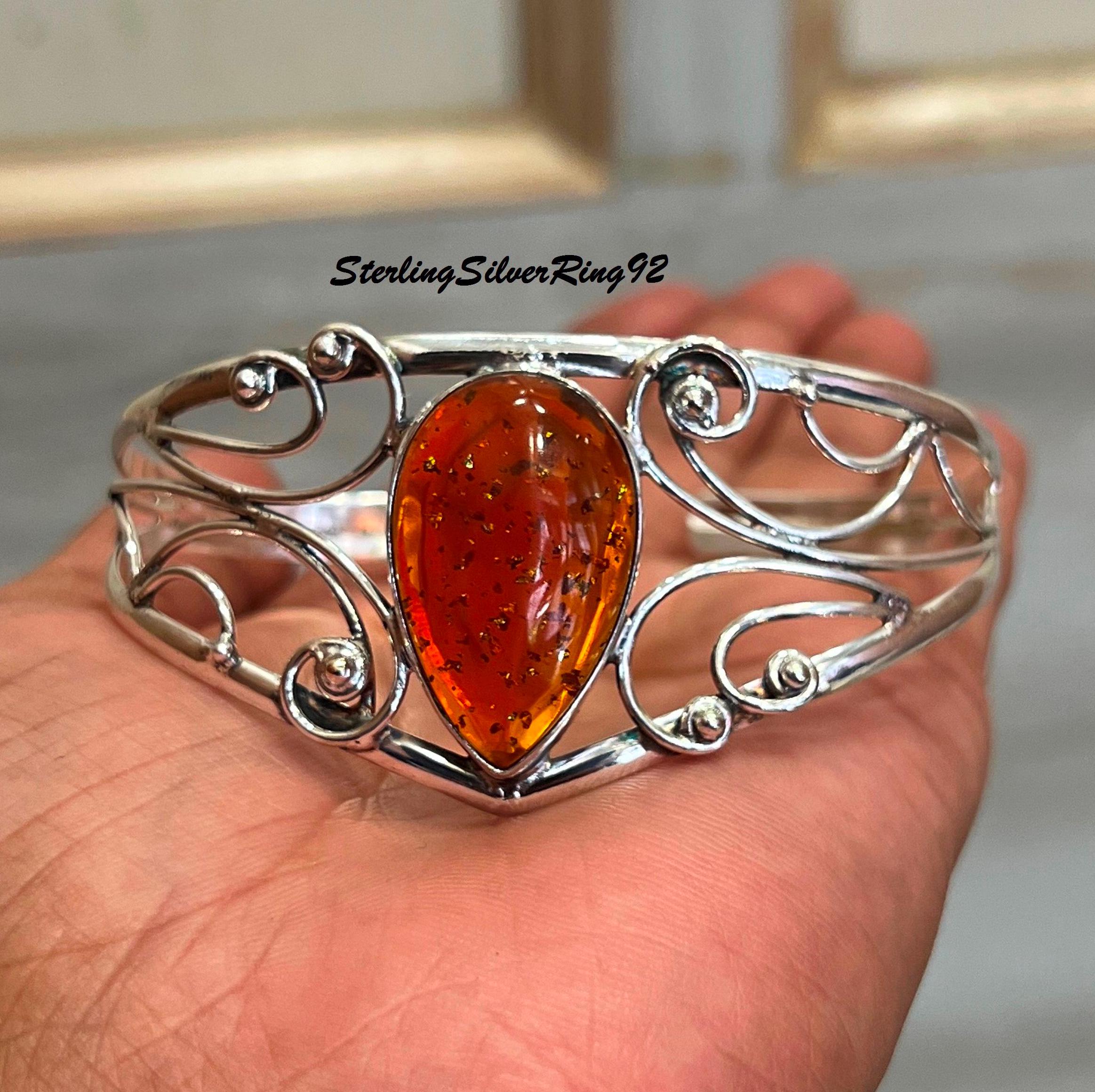 Chic Amber And Sterling Silver Women\'s Bracelet 6.5\