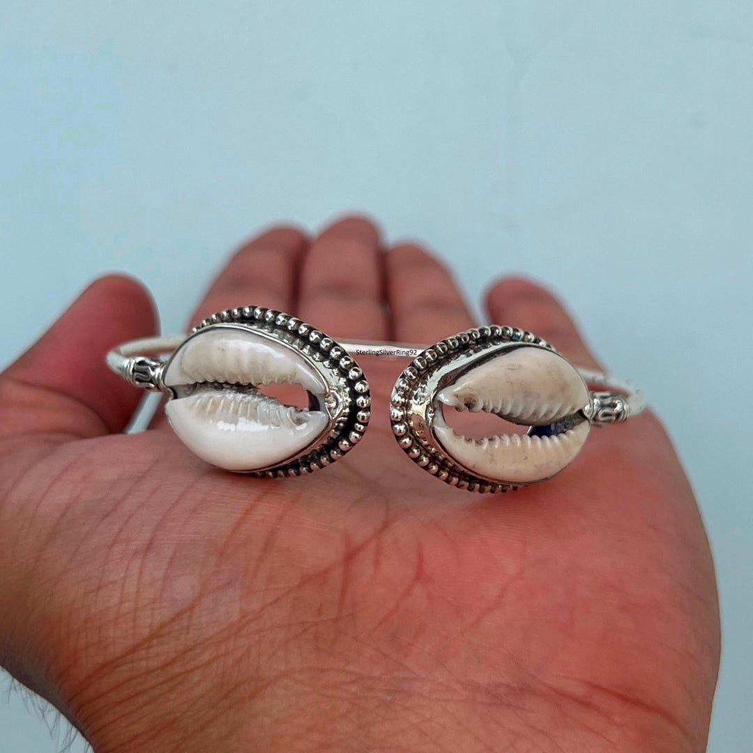 Shell Cuff Cowrie Shell Cuff Bracelet: Handmade 925 Sterling Silver Bangle - Etsy