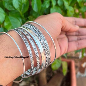Handmade Sterling Silver Bangles Set: Stacking Bracelets for Women