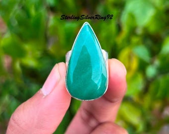 Dainty Sterling Silver Aventurine Ring: Drop Cut Gemstone