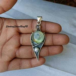 Handmade Sterling Silver Prehnite Pearl Pendant: Smoky Quartz Jewelry