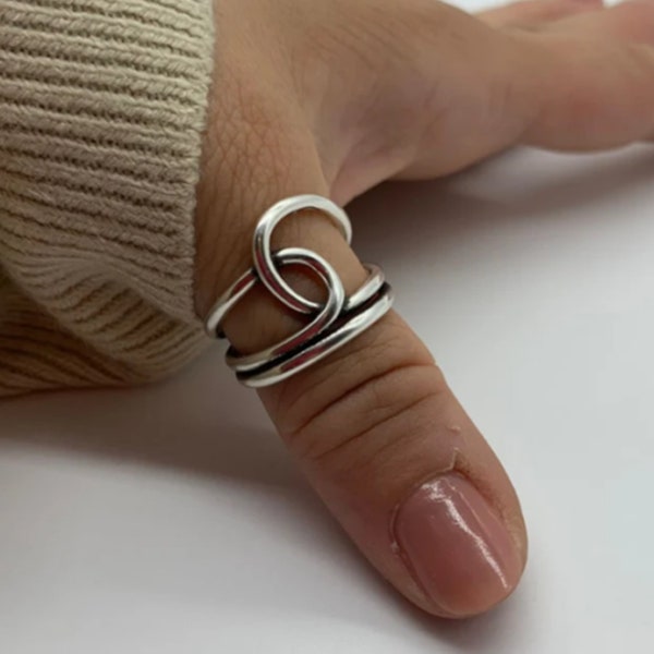 Große Silber, Knoten Daumen Ringe, für Frau, Statement Ring, Geschenk für sie, einzigartige Ring, zierliche klobige verstellbare gewebte Ring, Sommer Schmuck,