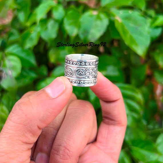 Handmade Hammered 925 Sterling Silver Band Ring: Floral Design - Etsy