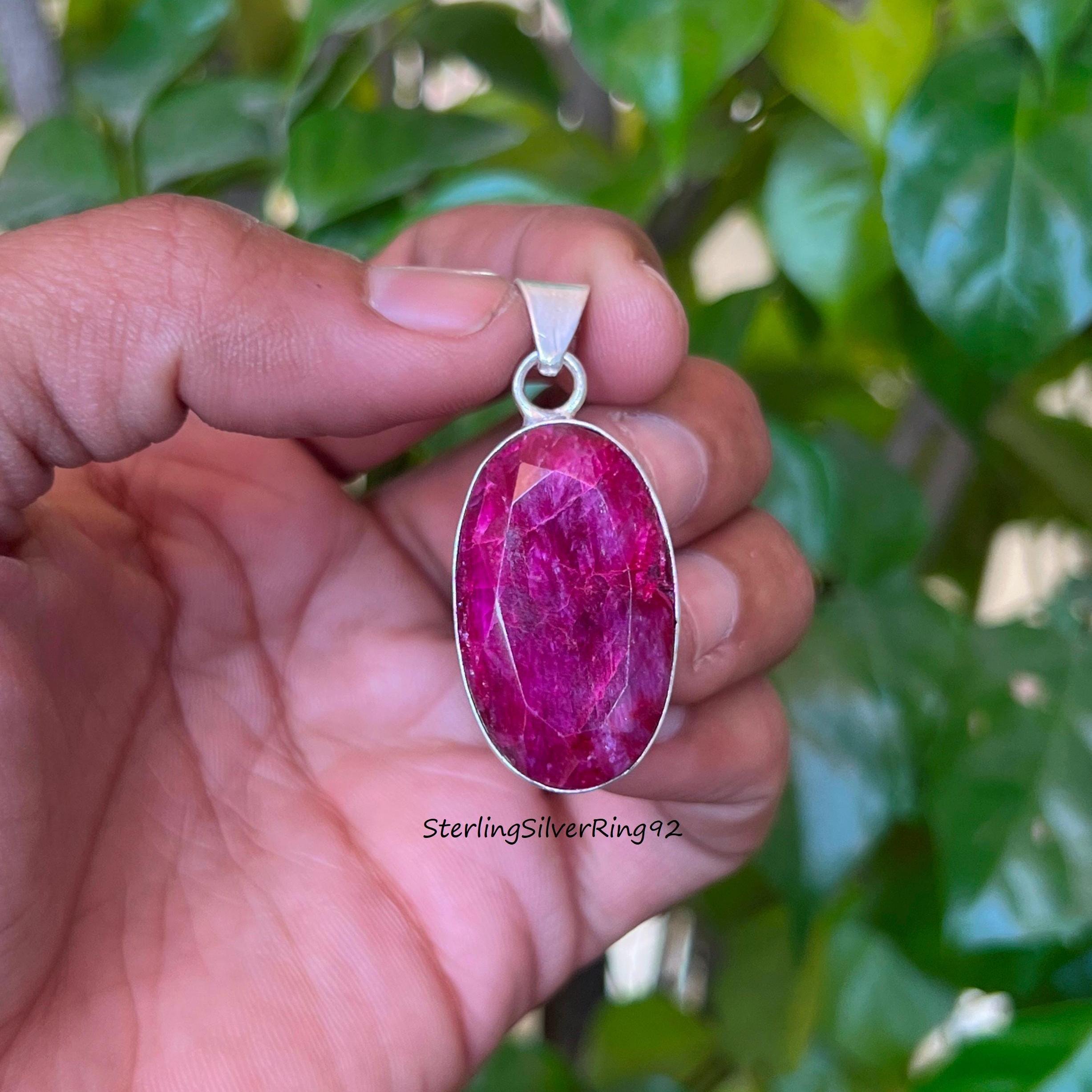 Handmade Oval Ruby Pendant: 925 Sterling Silver Boho Necklace