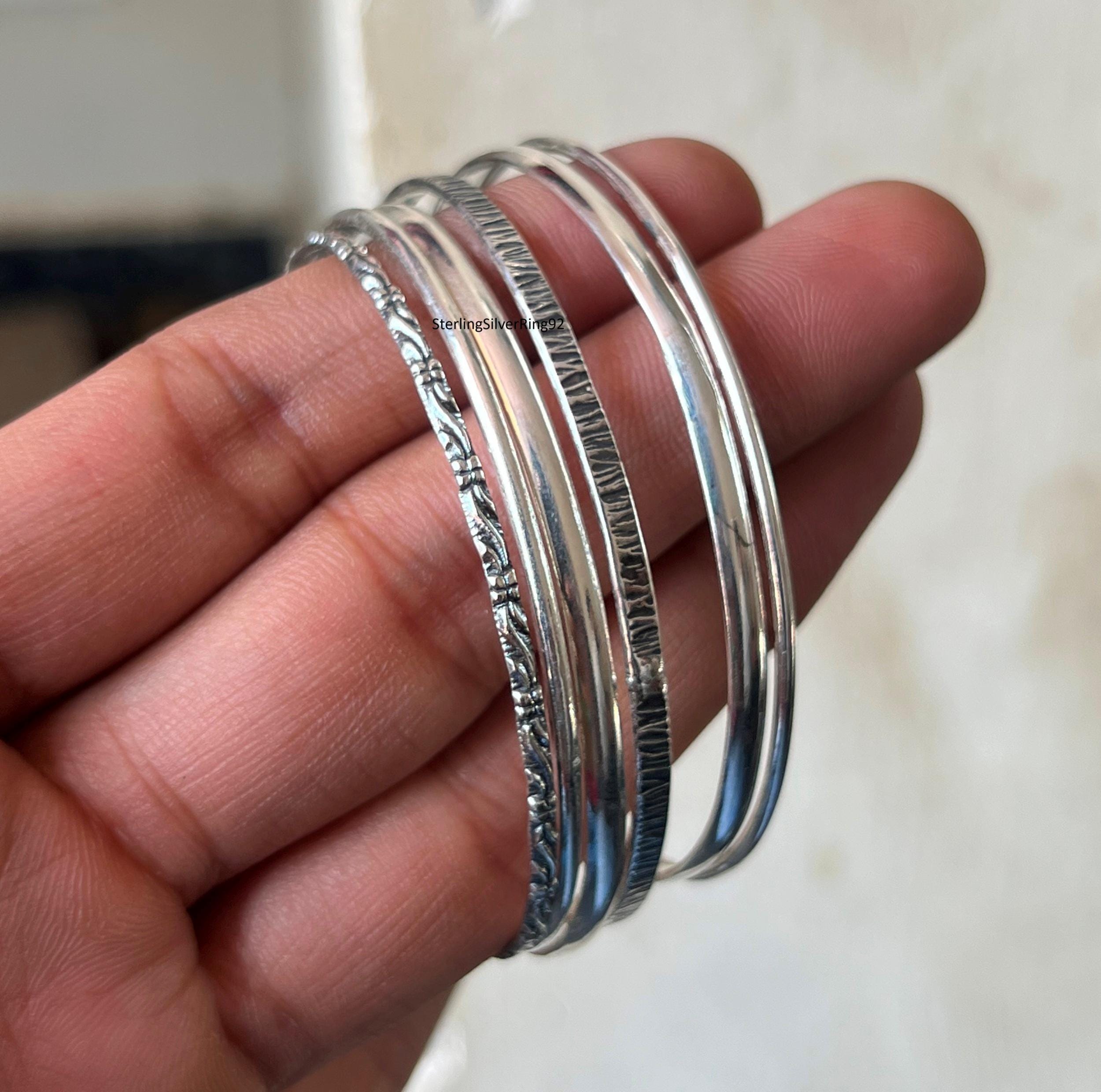 Sterling Silver Bangle Set: Mixed Design Bracelets, Everyday 