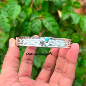 Sterling Silver Spinner Bangle: Turquoise & Labradorite, Hammered Finish