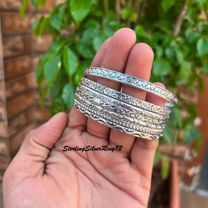 Handmade Sterling Silver Bangle Set: Stackable Women&#39;s Jewelry