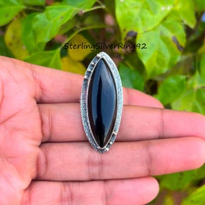 Dainty Marquise Black Onyx Ring: Handcrafted 925 Sterling Silver