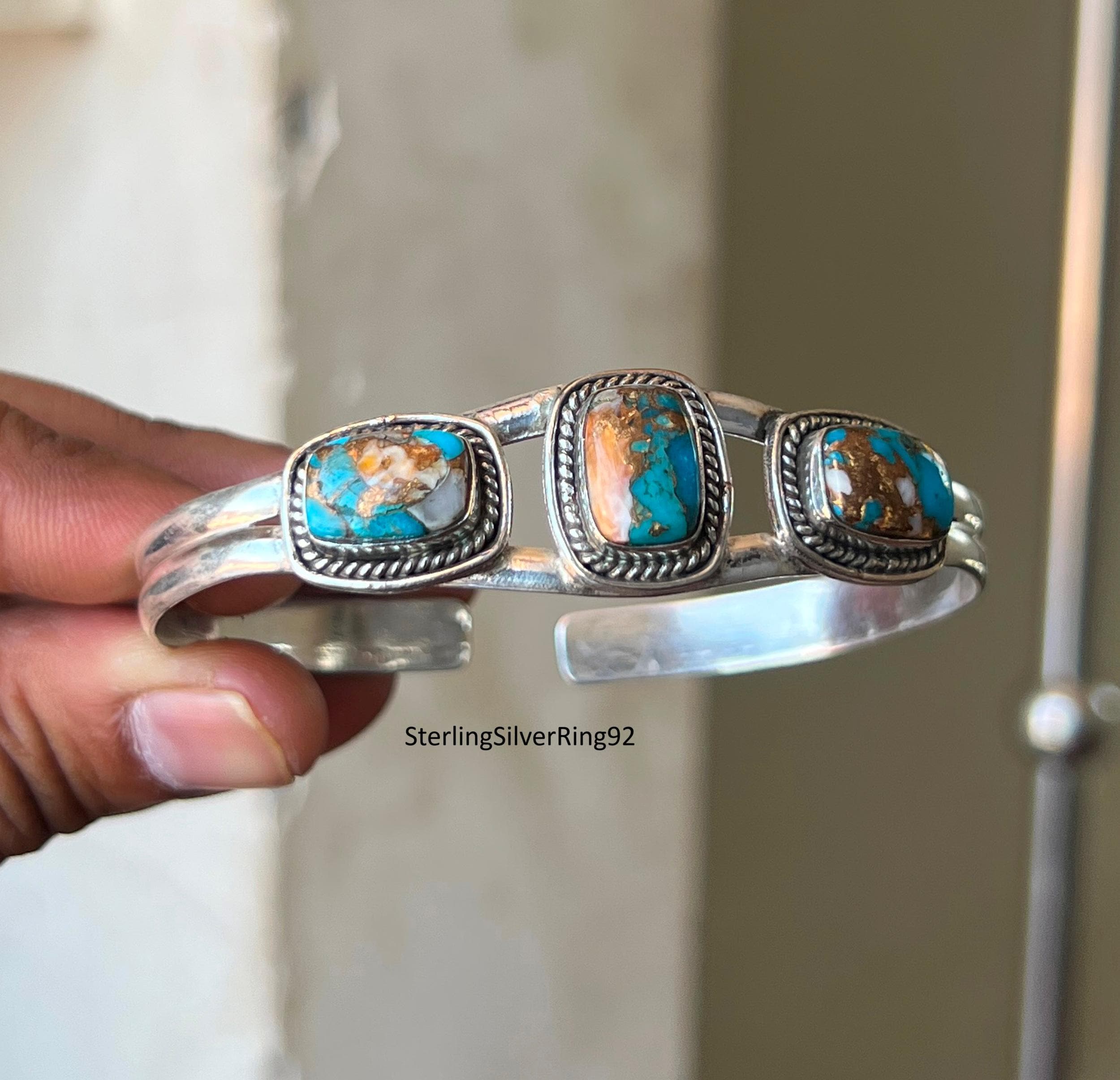 Bracelet Ancien Navajo Argent Massif Et Turquoise - Occasion Bon état
