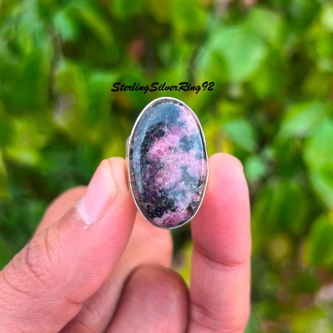 Oval Rhodonite Ring: Handcrafted 925 Sterling Silver Gemstone - Etsy