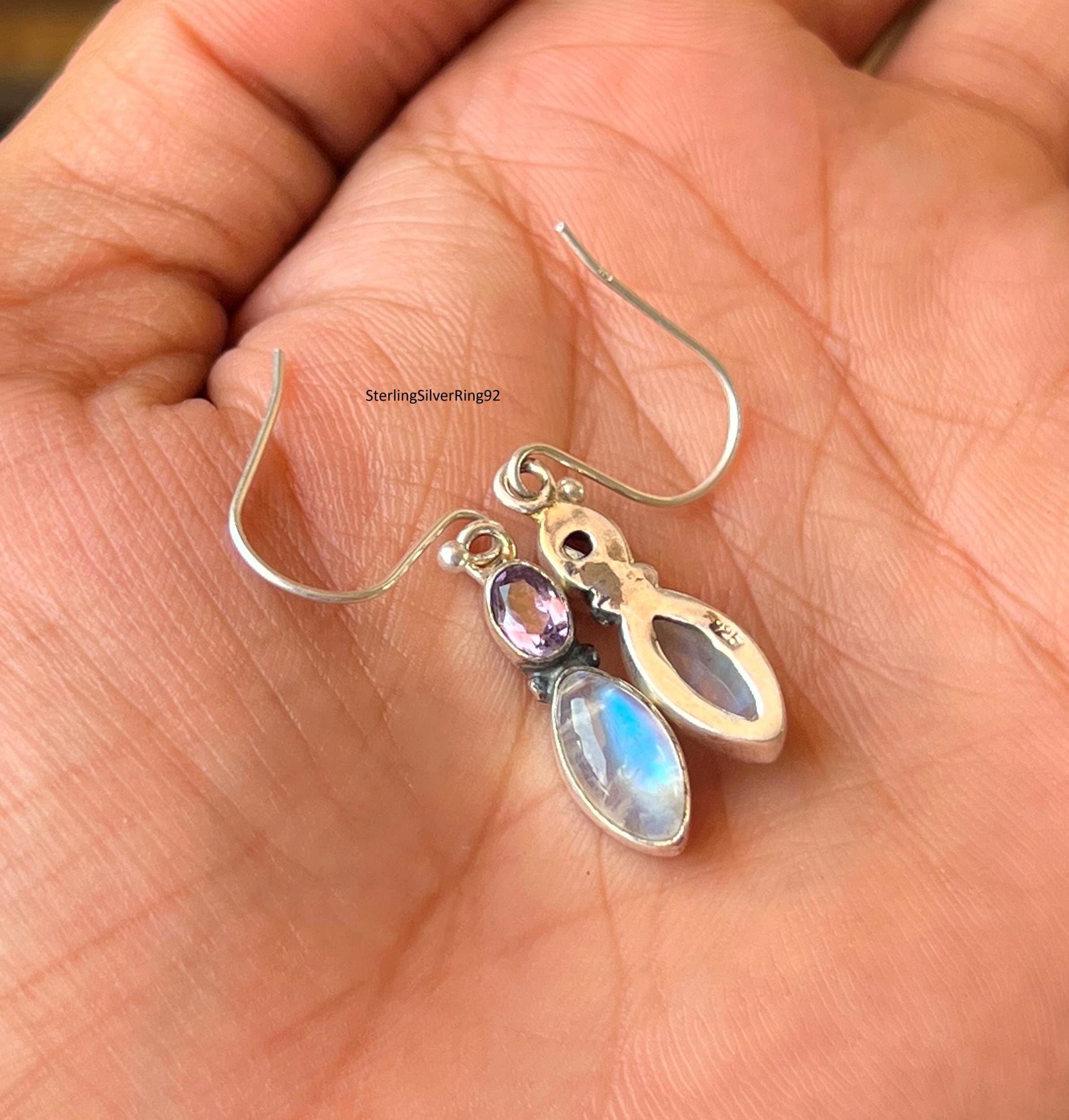 Orecchini pendenti in argento sterling 925 con topazio azzurro, orecchini pendenti in topazio per donna, gioielli artigianali, regalo di anniversario - Italia