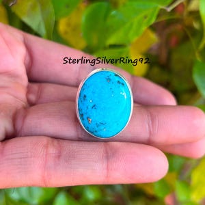 Oval Tibetan Turquoise Ring: Handcrafted Sterling Silver Boho Ring