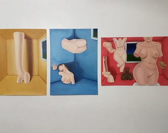 Surrealist Original Oil Painting about Sapphic Desire | 'Weird & Ashamed'