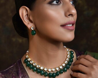 Groene Kundan-kettingset – Handgemaakte Indiase bruidssieraden voor vrouwen