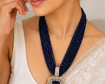 Conjunto de collar llamativo de piedra azul, collar de cuentas de múltiples hebras, joyería nupcial, regalo para mujer.
