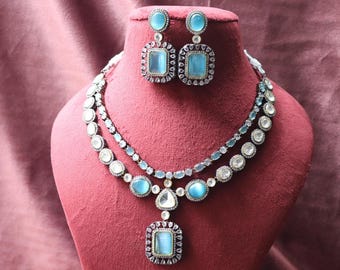 Handcrafted Polki Kundan Necklace & Earrings | Indian Bridal Jewellery Gift Set