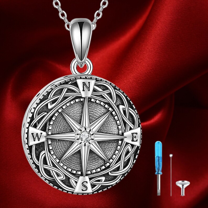 Urn Necklace for Ashes 925 Sterling Silver Ashes Necklace Compass
