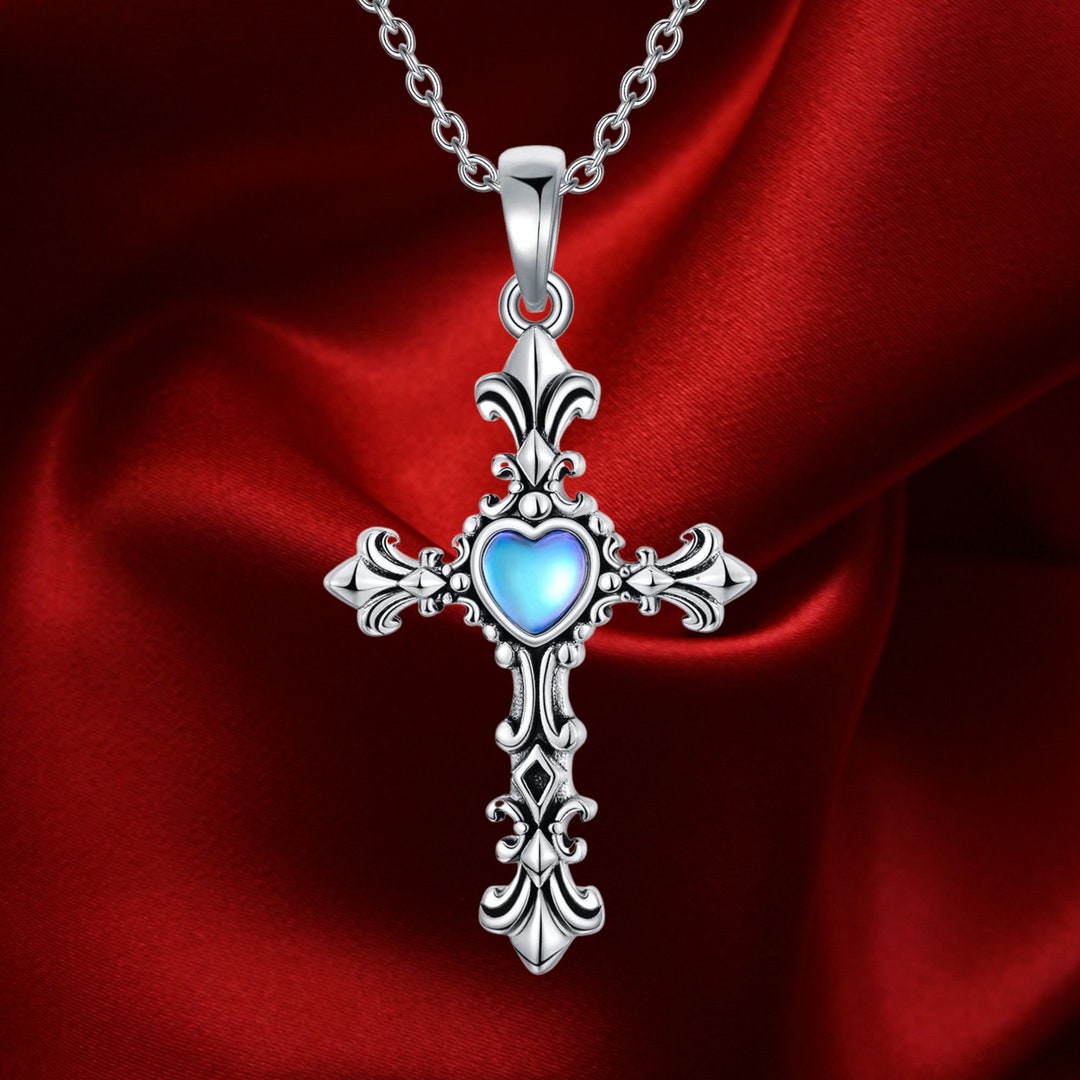 Women Cross Necklace Sterling Silver Rose/daisy Flower Etsy