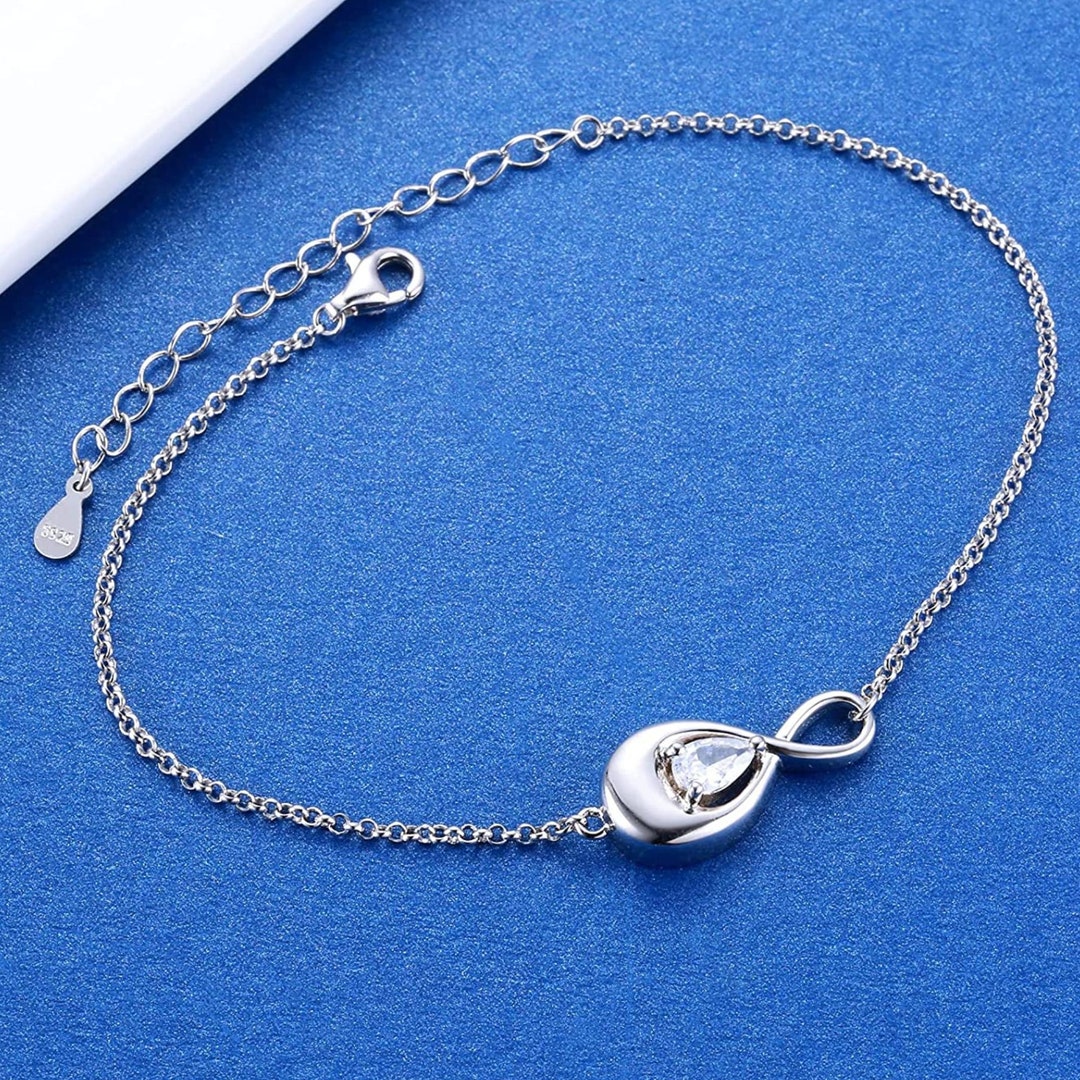 Sterling Silver Infinity Urn Bracelet for Ashes S925 Teardrop Cubic