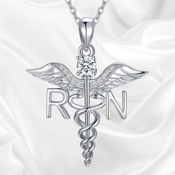 Nurse Gifts Nurse Pendant Sterling Silver Nurse Necklace Caduceus Angel Wings RN Necklace Stethoscope Necklaces Graduation Birthday Nurse