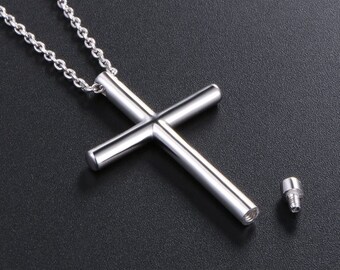 925 Sterling Silver Urn Necklace Memorial Ashes Keepsake Exquisite Cremation Simple Bar Cross Pendant Jewelry