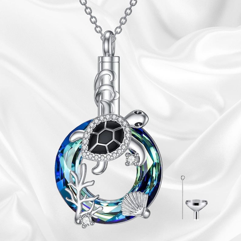 Turtle Cross Urn Necklaces for Ashes of Loved Ones 925 Sterling Silver