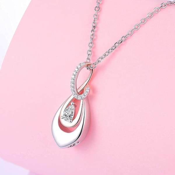 925 Sterling Silver Ash Necklace Memorial Teardrop CZ Keepsake Pendant Infinity Urn Necklace for Ashes for Women Cremation Jewelry