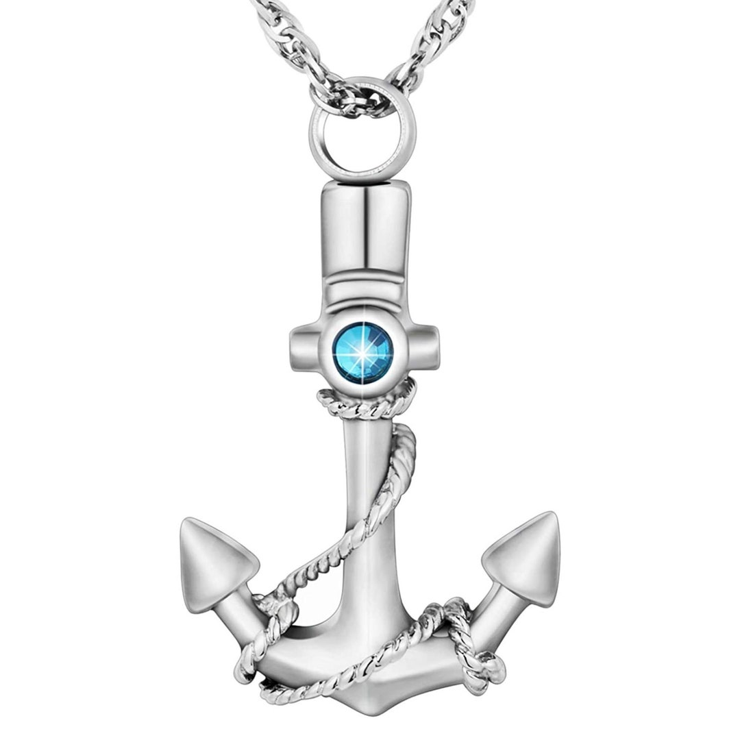 Anchor Urn Necklace for Ashes Blue Gem Ashes Necklace for Men Etsy UK